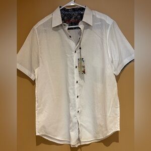 Robert Graham EQUINOX White Short Sleeve Button Up Shirt L